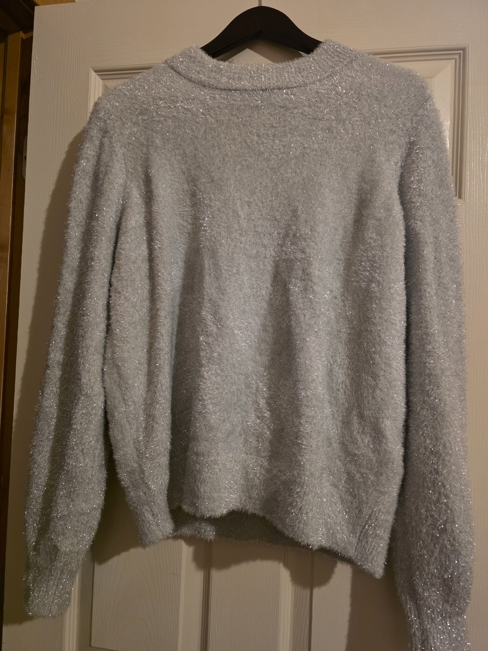 White House Black Market Silver Sparkle Crewneck Sweater